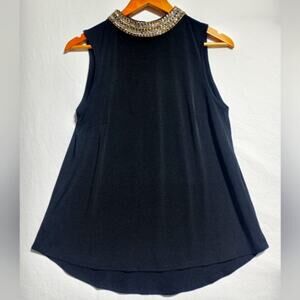 Moa Moa Black Rhinestone Collar Blouse Size Large